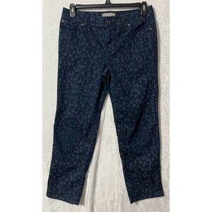 Chico's Jeans Womens Size 8 Dark Wash Blue Tonal Leopard Straight Leg
